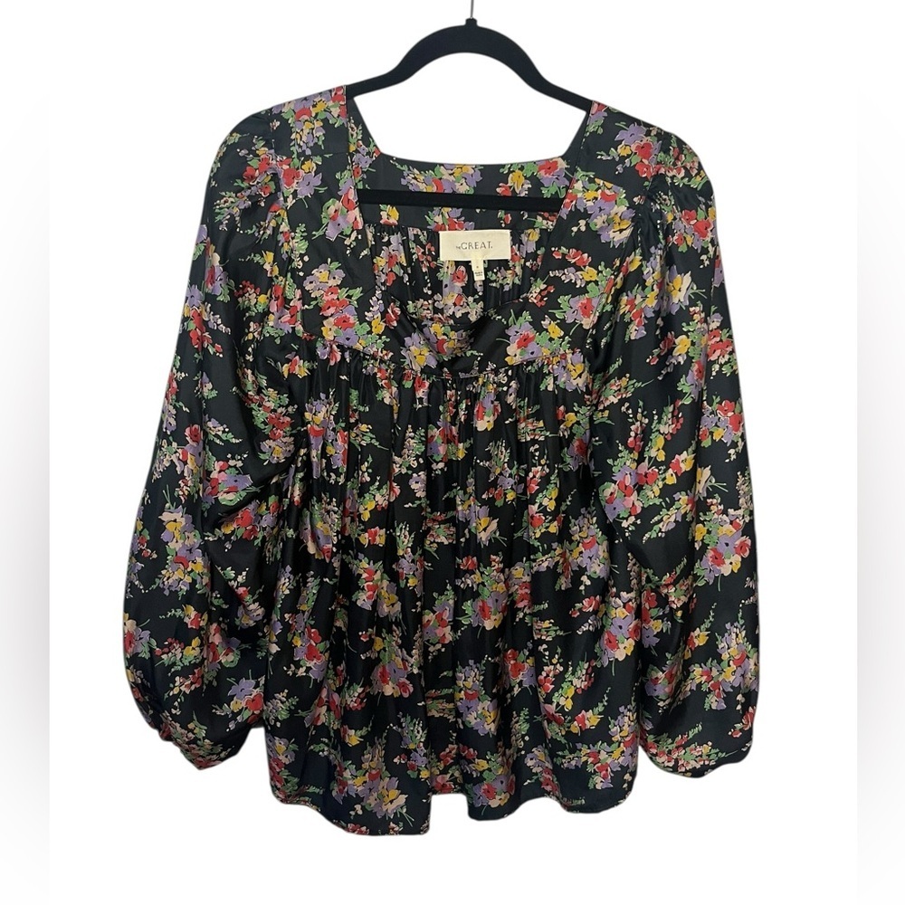 The GREAT. 100% silk floral top, size 0 (XS)